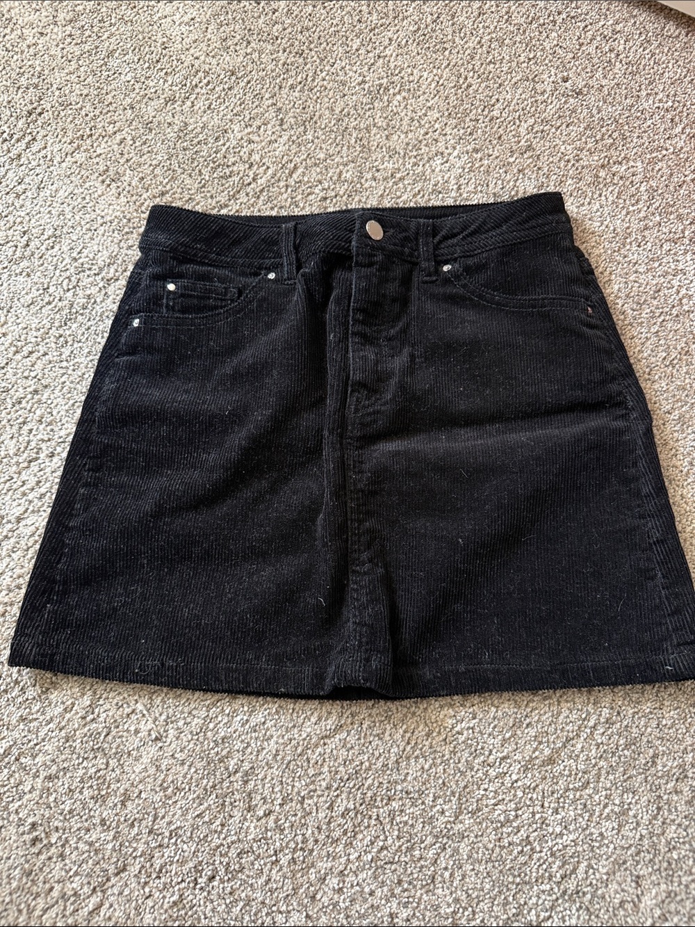 Black Corduroy Mini Skirt